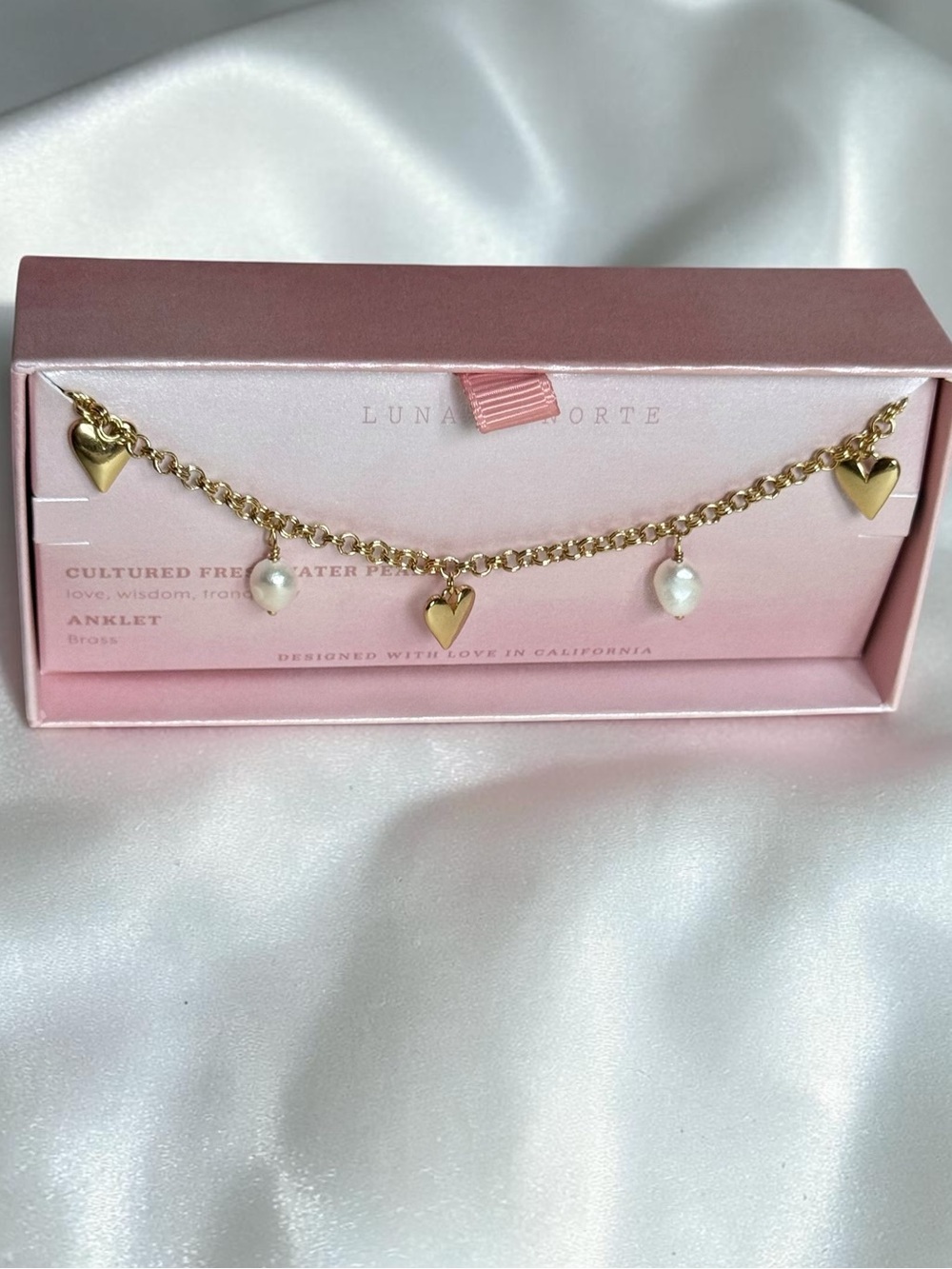 Luna Norte Gold Heart & Pearl Anklet NIB